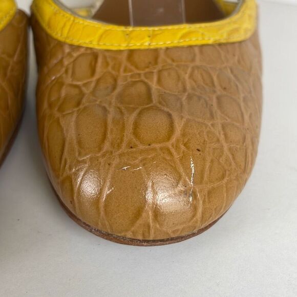 Yellow Mustard Crocodile Embossed Leather Heels 7 - Picture 8 of 14